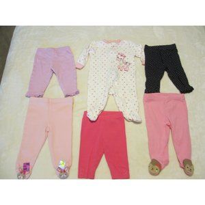 LOT OF 5 BABY PANTS AND ONE BODYSUIT 1-3 AND 3 MONTHS